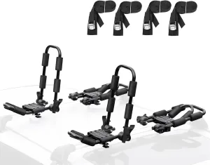 Leader Accessories Folding Kayak Rack 4 PCS/Set J Bar Car Roof Rack for Canoe Surf Board SUP On Roof Top Mount on SUV, Car and Truck Crossbar with 4 pcs Tie Down Straps