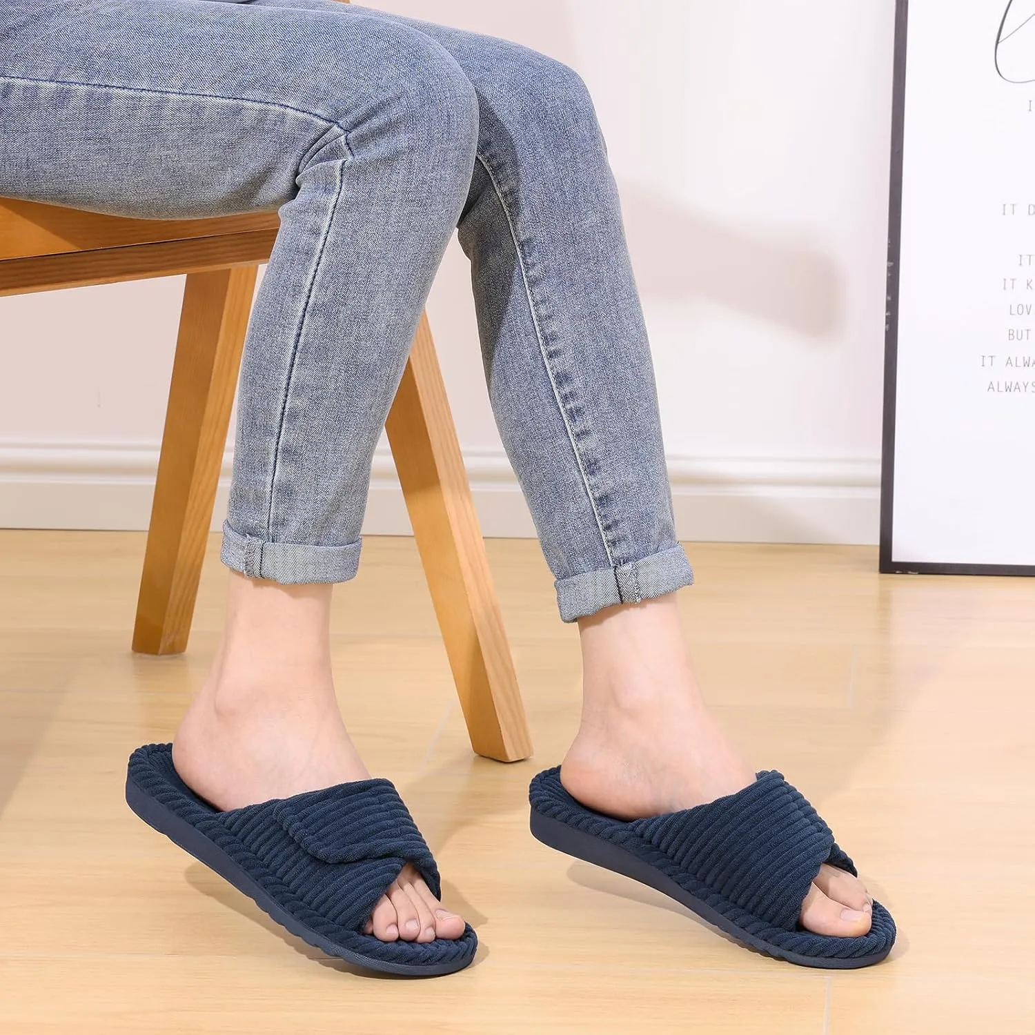 Litfun Orthopedic House Slippers for Women Adjustable Arch Support Indoor Slippers Open Toe Corduroy Bedroom Shoes