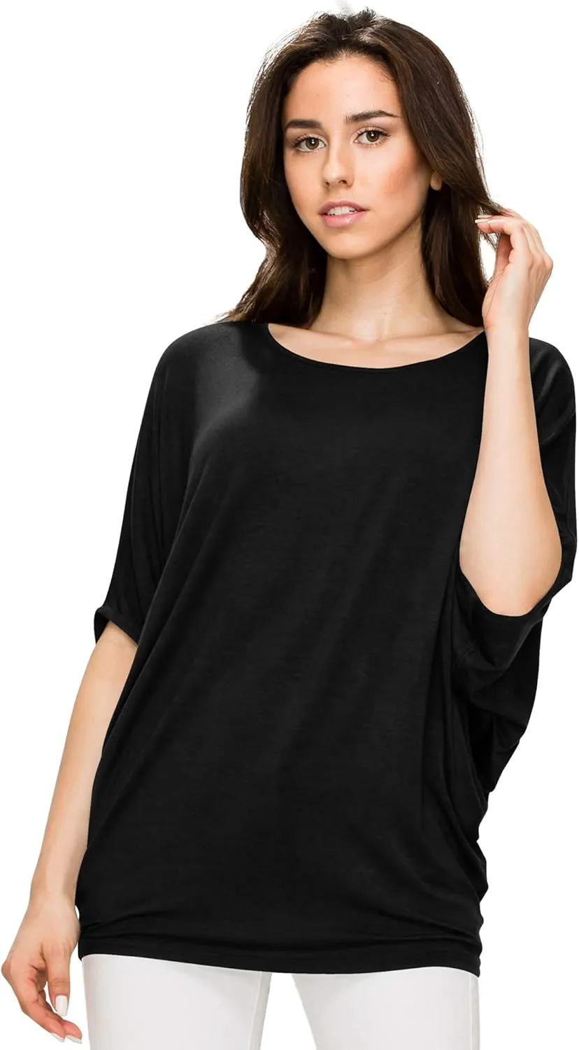 Made By Johnny Women's Scoop Neck Half Sleeve Batwing Dolman Top - Plus Size