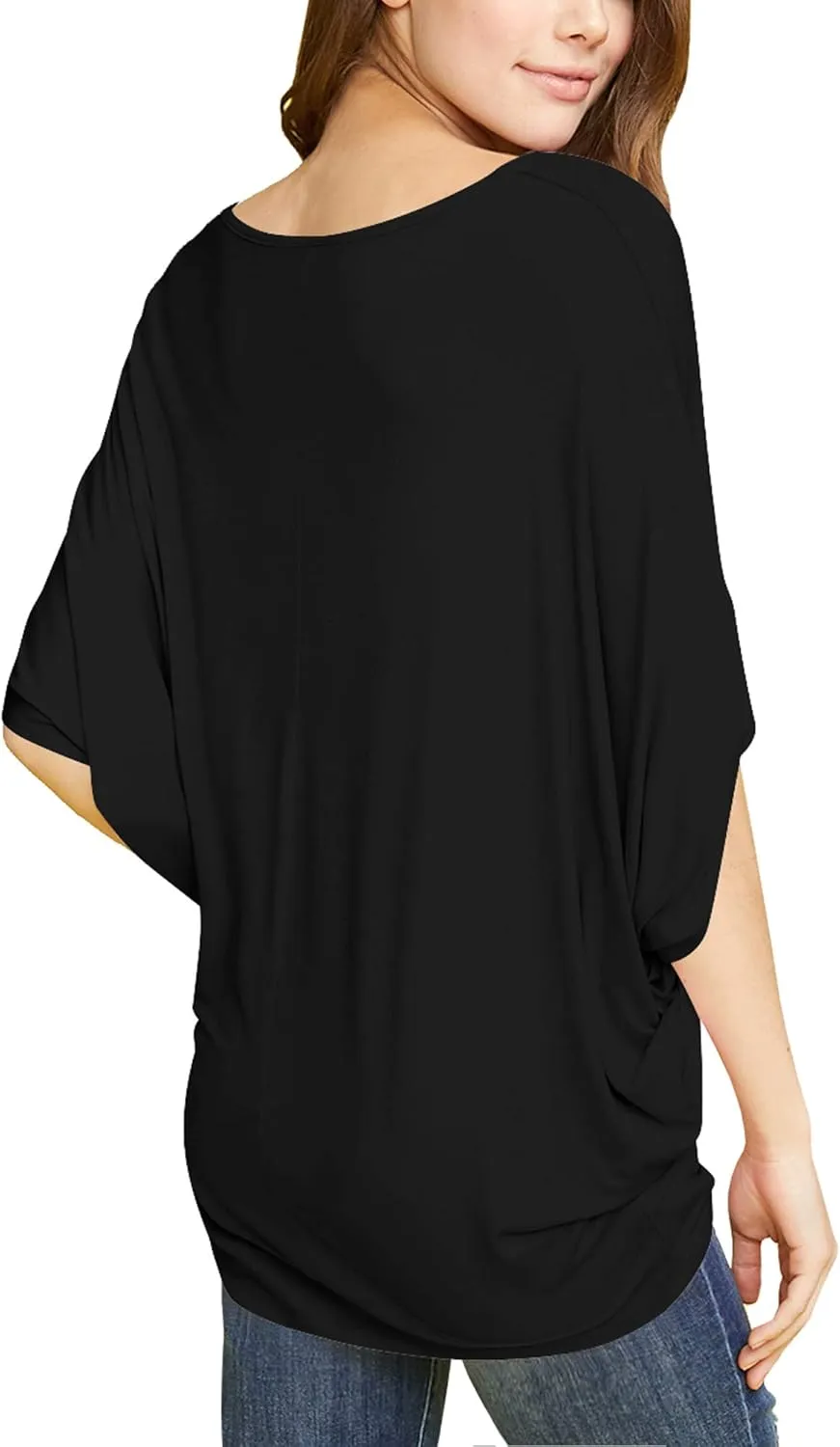 Made By Johnny Women's Scoop Neck Half Sleeve Batwing Dolman Top - Plus Size