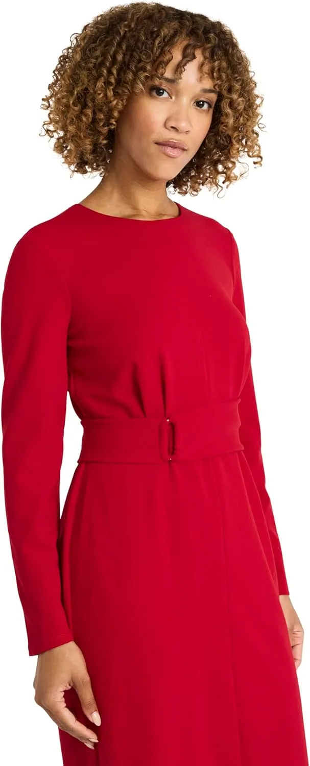 Maggy London Women's Elegant Knee-Length Sheath Long Sleeve Fitted Silhouette with Waist Belt-Versatile Cocktail Dress