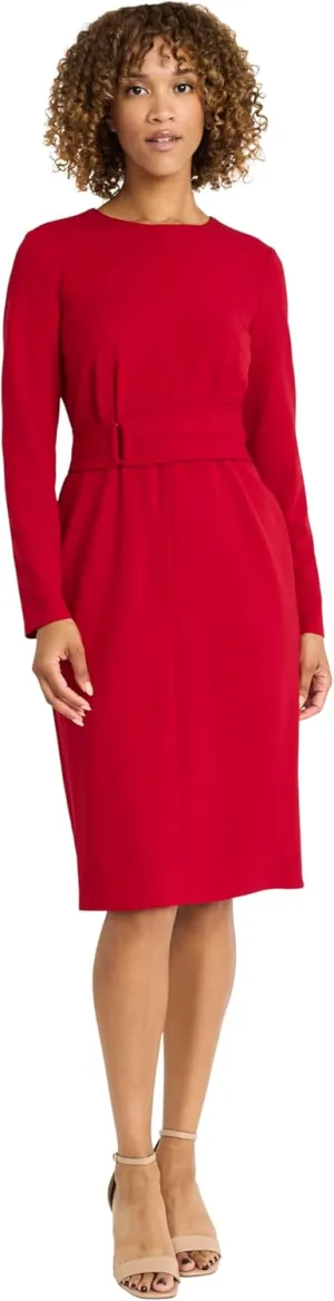Maggy London Women's Elegant Knee-Length Sheath Long Sleeve Fitted Silhouette with Waist Belt-Versatile Cocktail Dress