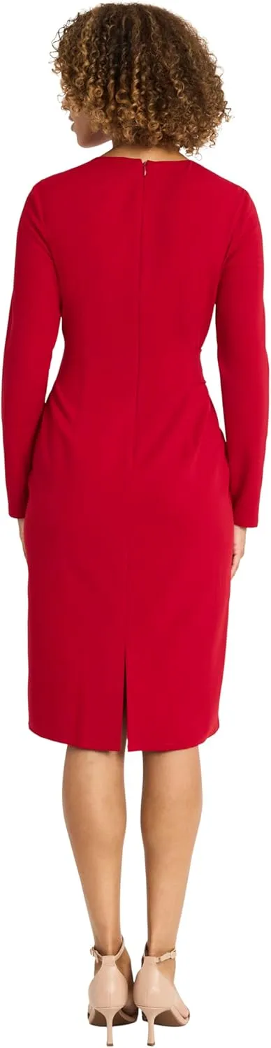 Maggy London Women's Elegant Knee-Length Sheath Long Sleeve Fitted Silhouette with Waist Belt-Versatile Cocktail Dress