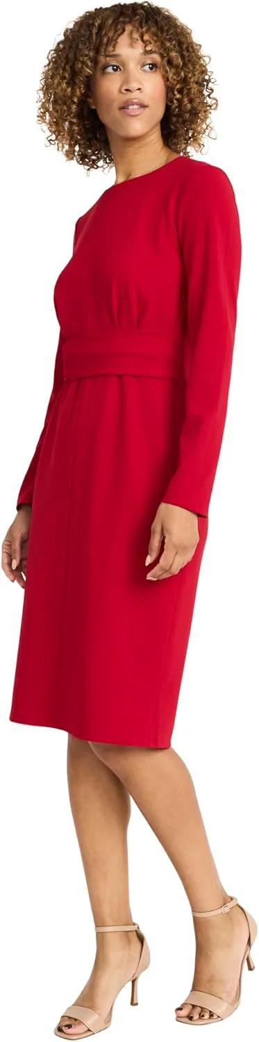 Maggy London Women's Elegant Knee-Length Sheath Long Sleeve Fitted Silhouette with Waist Belt-Versatile Cocktail Dress