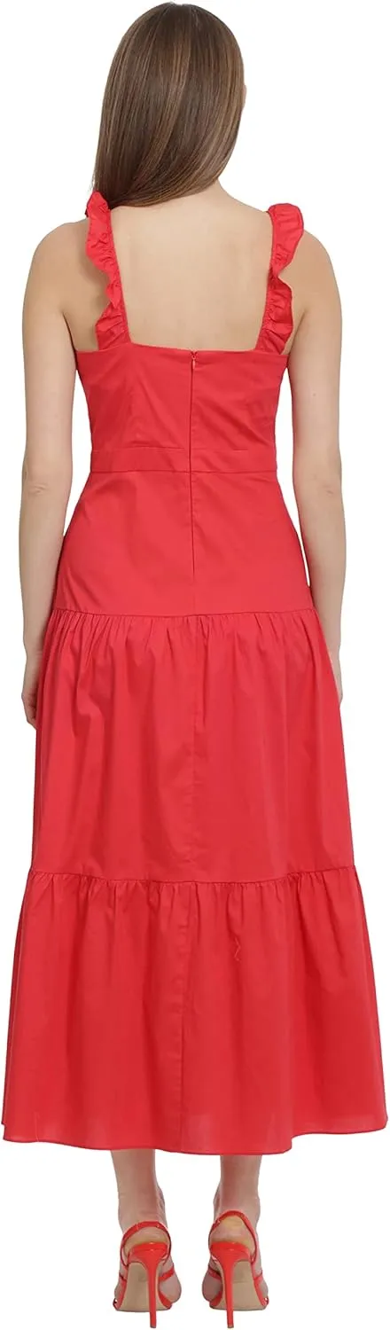 Maggy London Women's Ruffle V-Neck Halter Tiered Maxi Vacation Resort Event Guest of