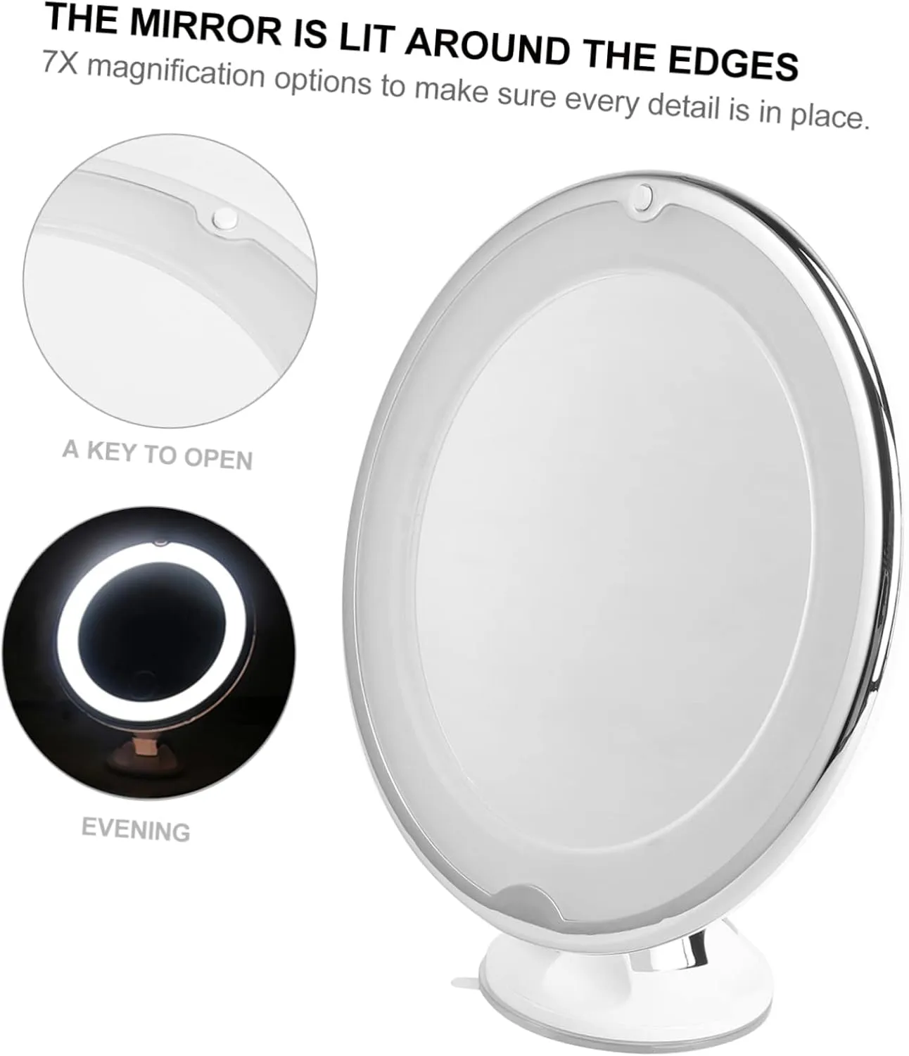 Makeup Mirror with 7X Magnification and Suction Cup Large Round Cosmetic Mirror for Bathroom Vanity
