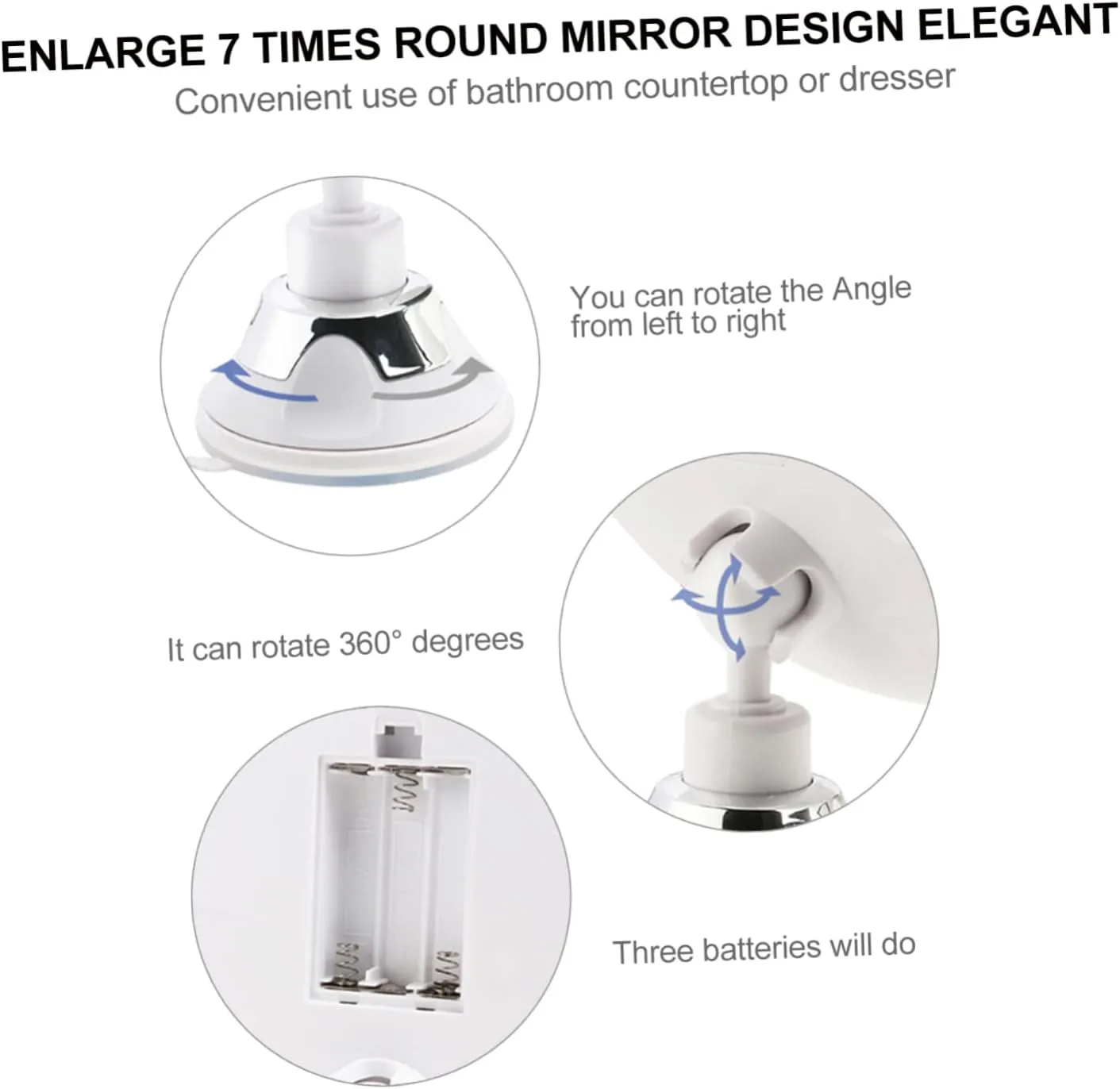 Makeup Mirror with 7X Magnification and Suction Cup Large Round Cosmetic Mirror for Bathroom Vanity