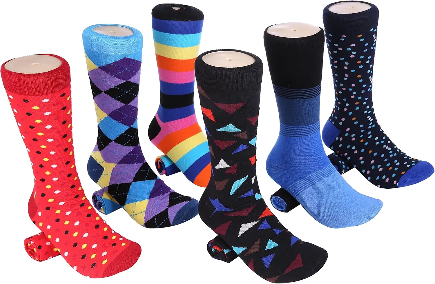 Marino Mens Dress Socks - Fun Colorful Socks for Men - Cotton Funky Socks - 6 Pack