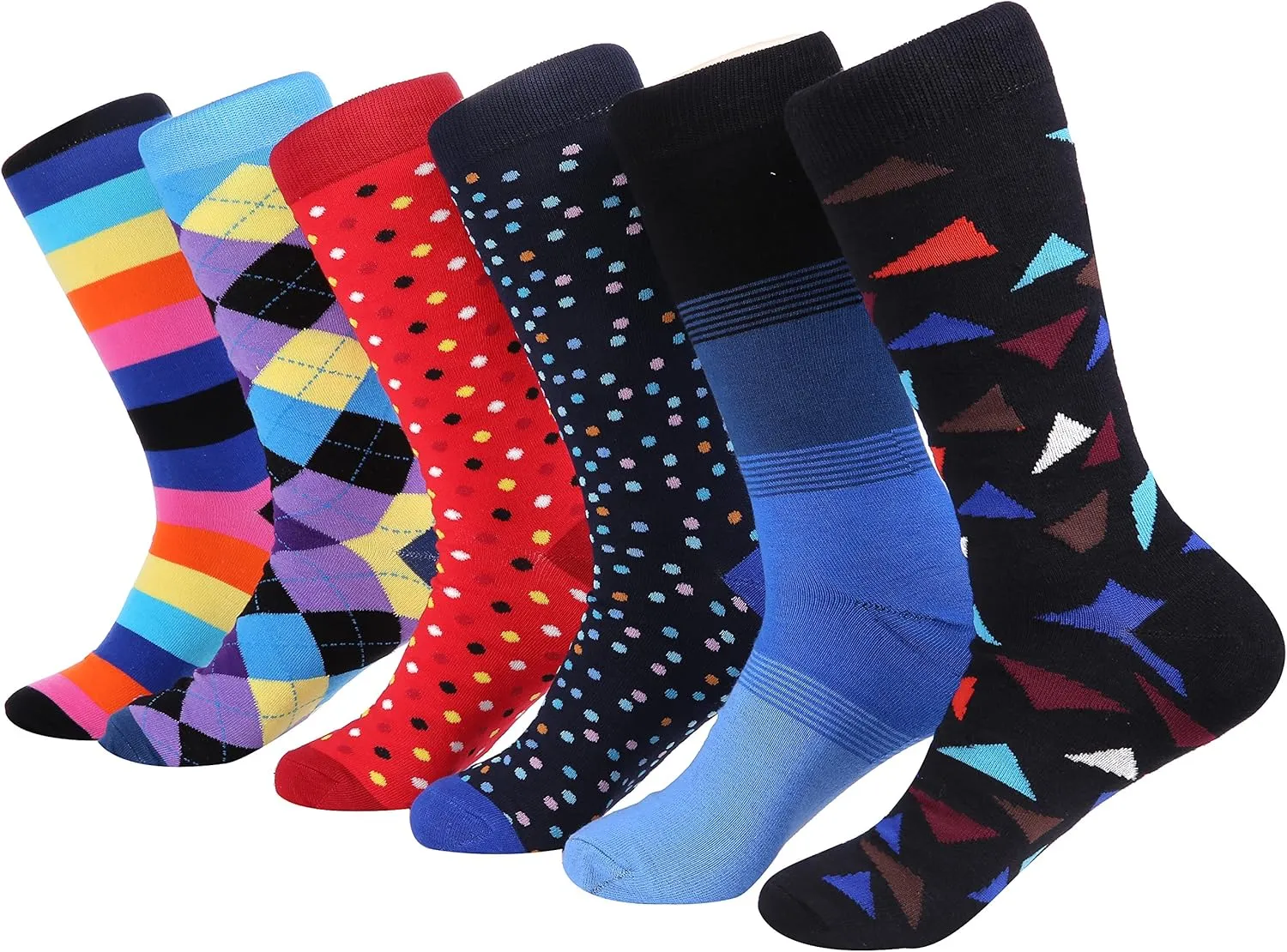 Marino Mens Dress Socks - Fun Colorful Socks for Men - Cotton Funky Socks - 6 Pack