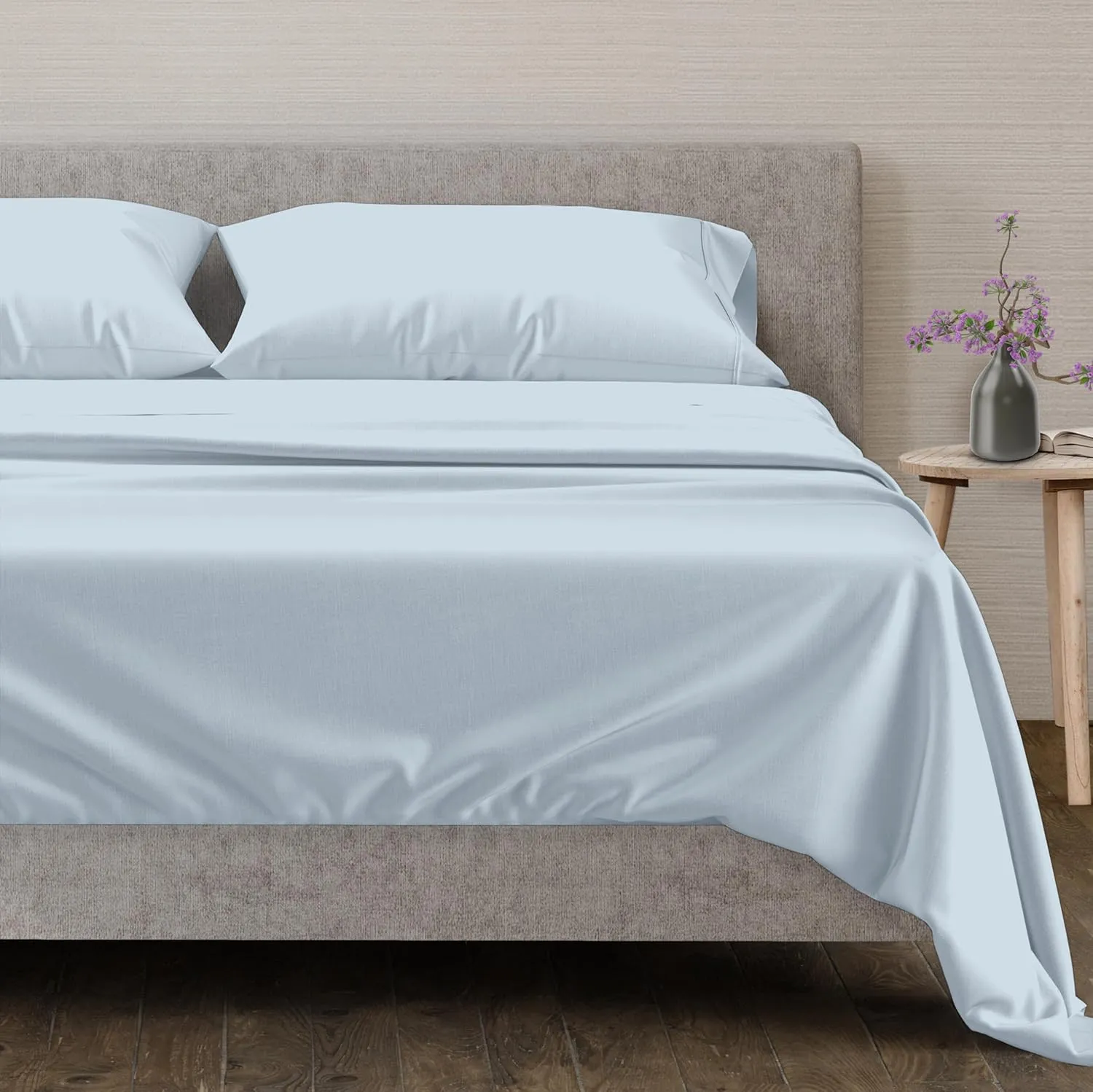 Mayfair Linen 100% Egyptian Cotton Sheets King Size Bed Set - 4 PC 600 Thread Count King Sheets Set Egyptian Cotton (Light Blue), Soft, Cooling, 16" Deep Pocket Sateen Weave Luxury Hotel Bedsheet