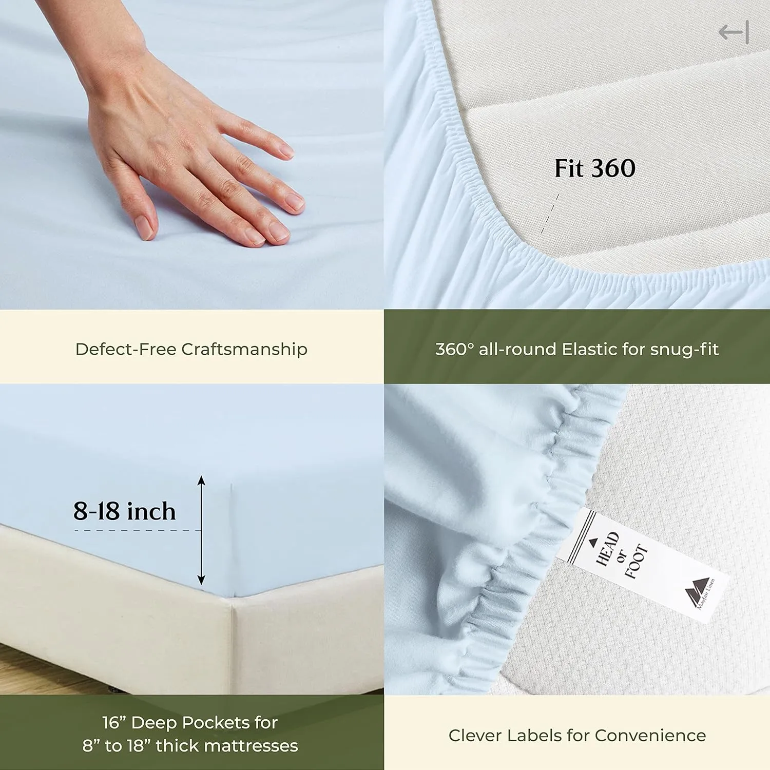 Mayfair Linen 100% Egyptian Cotton Sheets King Size Bed Set - 4 PC 600 Thread Count King Sheets Set Egyptian Cotton (Light Blue), Soft, Cooling, 16" Deep Pocket Sateen Weave Luxury Hotel Bedsheet