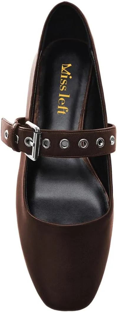 miss left Women Adorable Closed Square Toe Mary Jane Flats Buckle Straps Low Heel Pumps Comfort Ballroom Party Dress Shoes Size 4-16 US