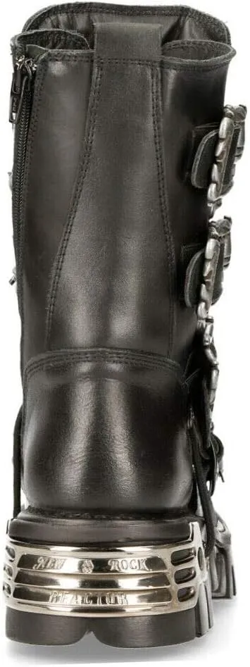 New Rock Men's Metallic 391 Black Reactor Skull Devil Goth Punk Leather Calf Boots