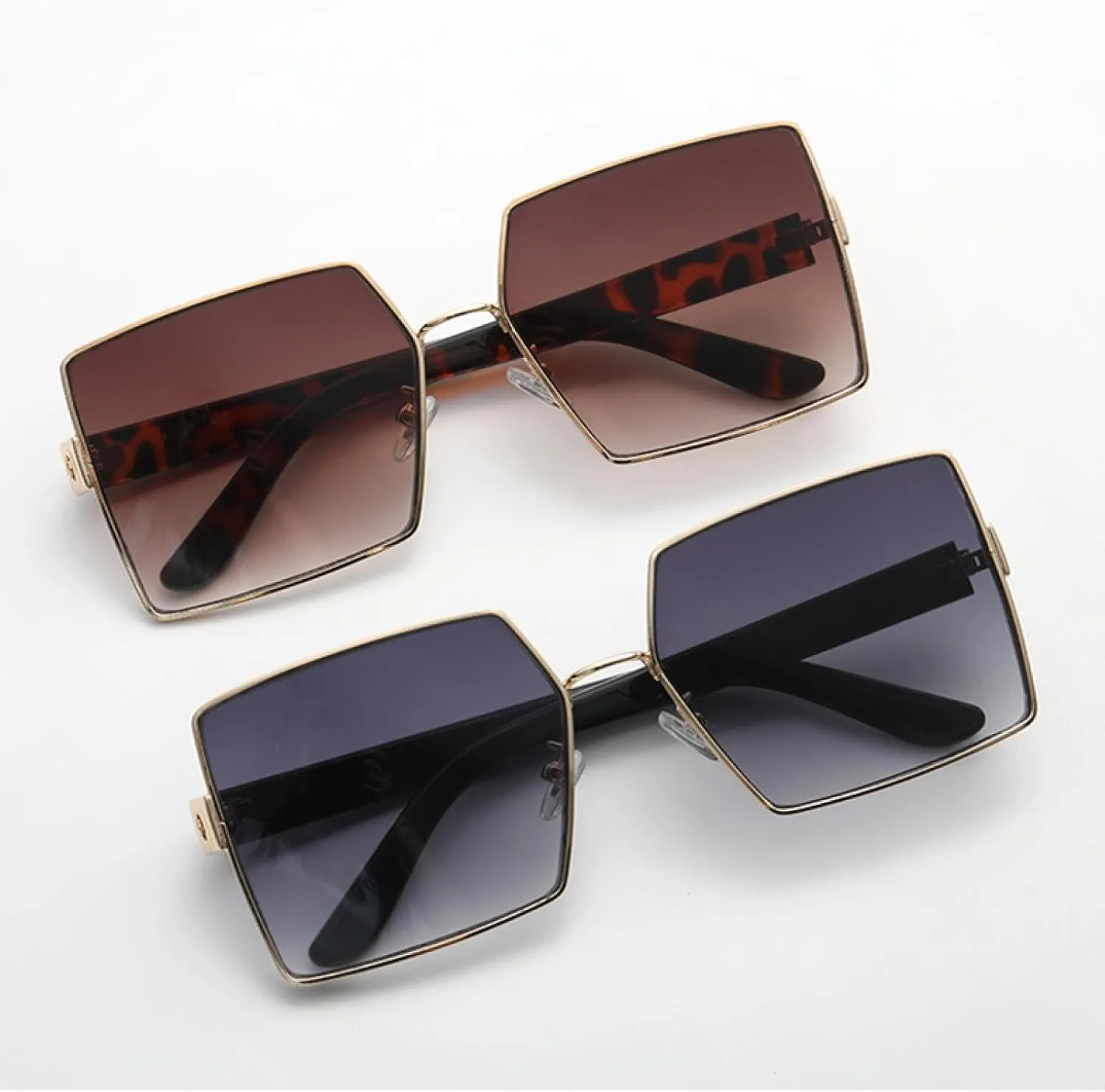 Oversized Sunglasses Women Vintage Metal Men Shades Retro Flat Top Eyeglasses Uv400