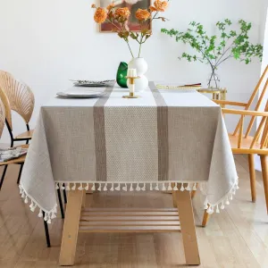 Pahajim Rustic Table Cover Fall Table Cloth with Tassels Linen Tablecloth Vinyl tablecloths for Rectangle Tables Christmas (Double Stripe Coffee, Rectangle/Oblong，55 x 94 Inch,8-10 Seats)