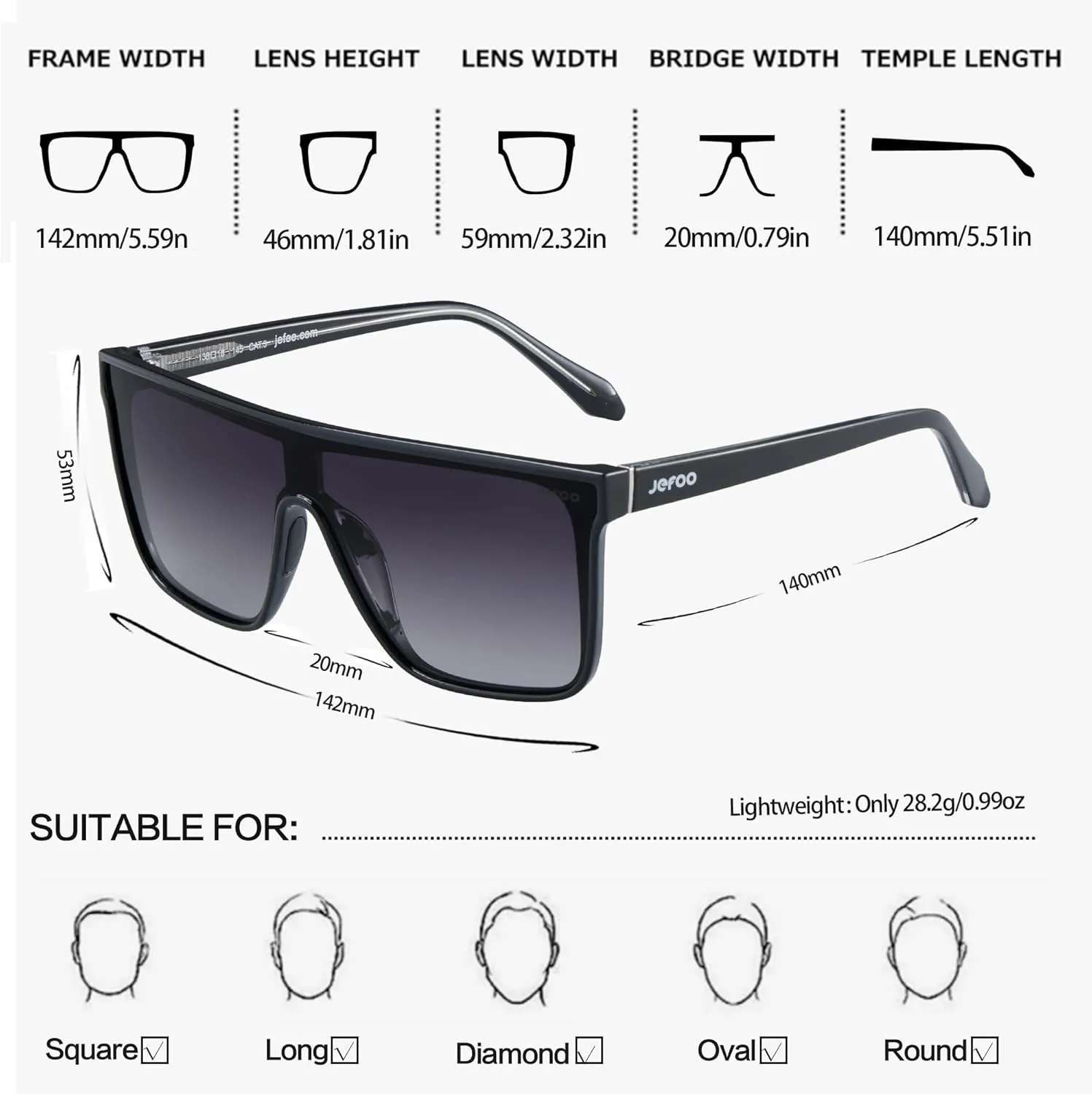 Polarized Square Sunglasses for Women Men Oversized Fashion Siamese Lens Style Flat Top Shield Shades UV Protection
