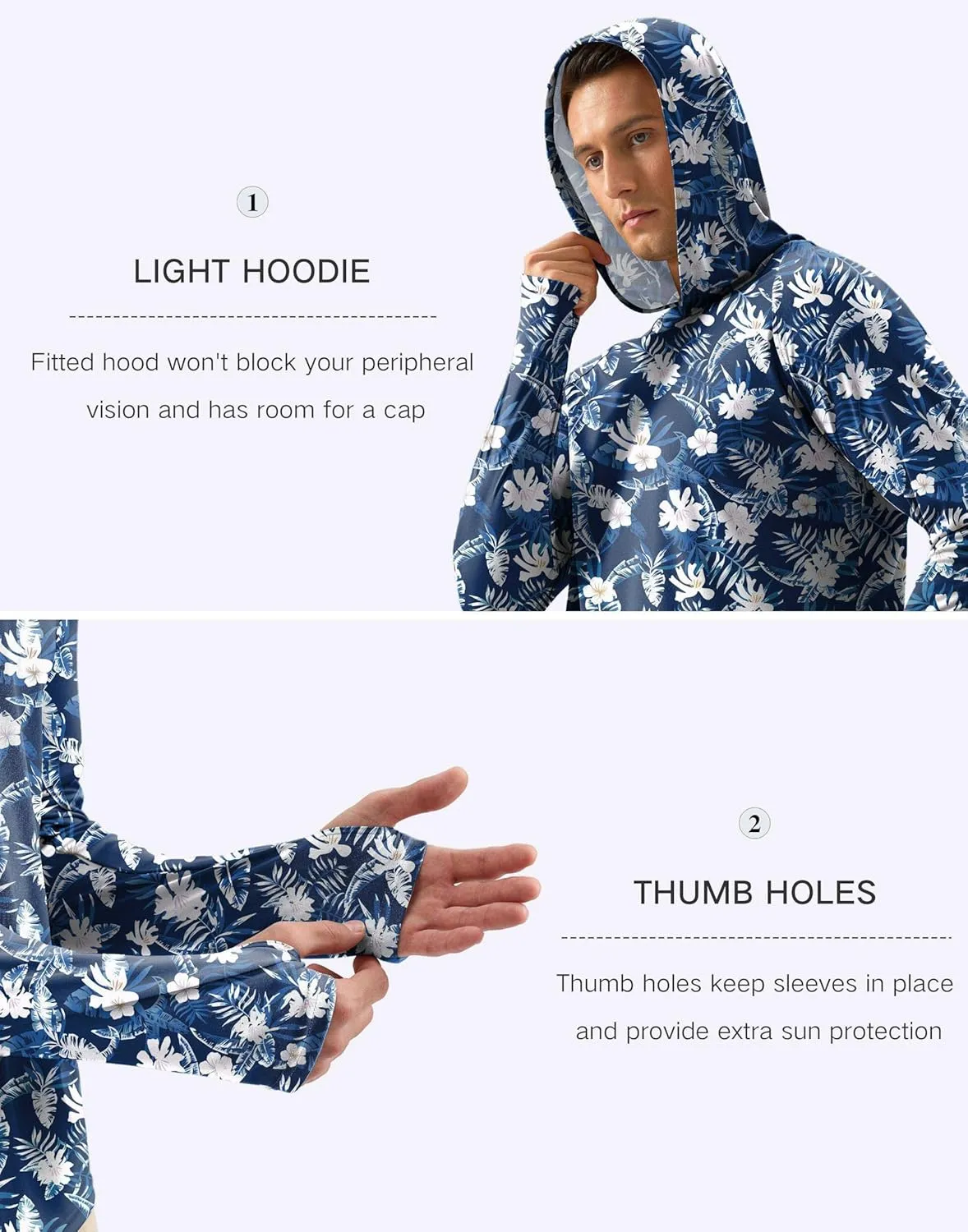 Pudolla Men's Sun Protection Hoodie Shirts UPF 50  Rash Guard SPF Long Sleeve Fishing Shirt for Men Swim Hiking Boating