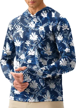 Pudolla Men's Sun Protection Hoodie Shirts UPF 50  Rash Guard SPF Long Sleeve Fishing Shirt for Men Swim Hiking Boating
