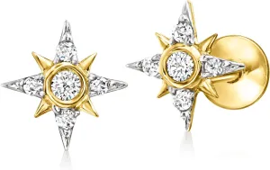 Pure Collection by Ross-Simons 0.10 ct. t.w. Diamond Star Flat-Back Stud Earrings in 14kt Yellow Gold