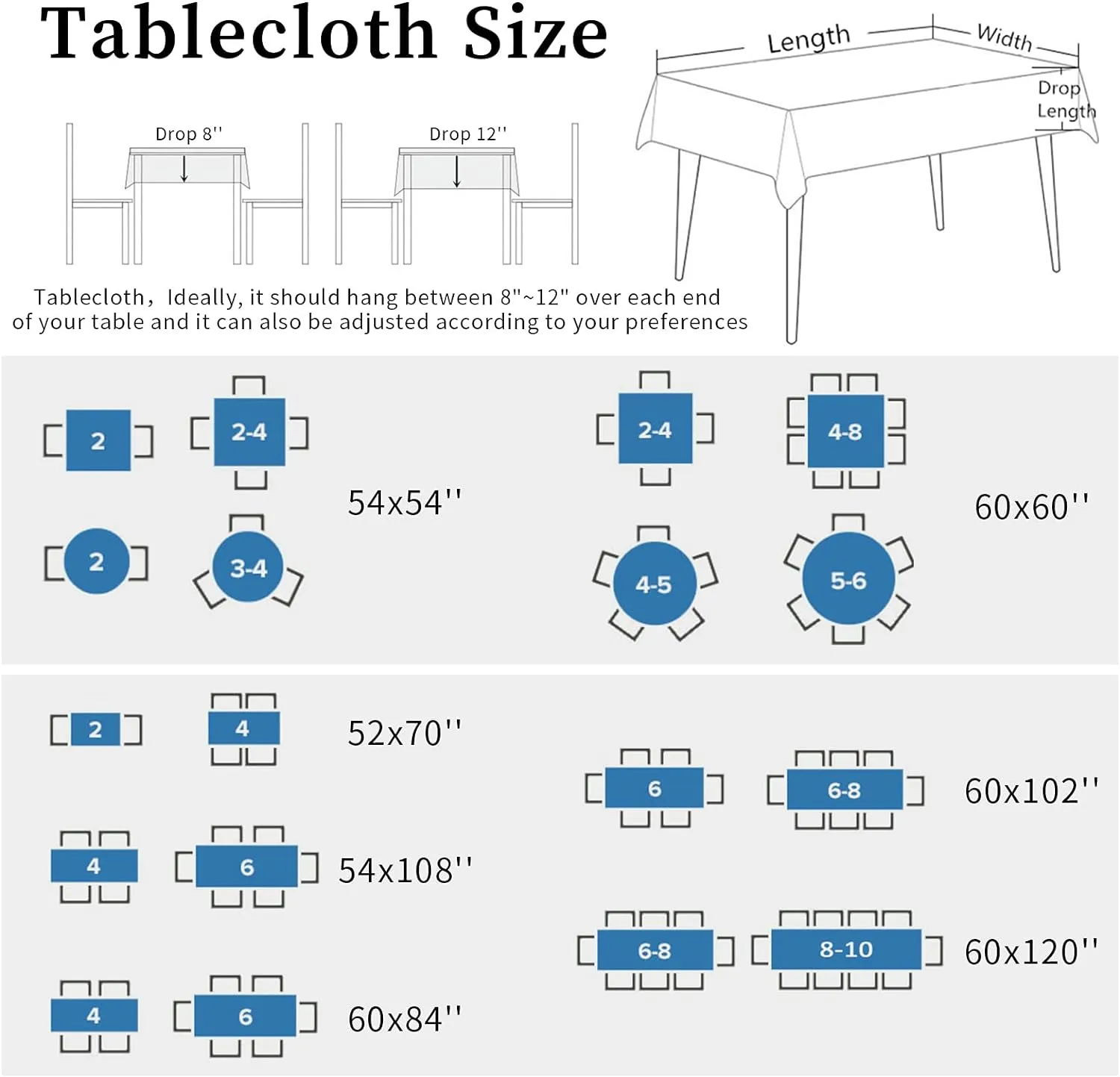 QueenKer Outdoor Tablecloth with Umbrella Hole, Farmhouse Gray White Stripe Square Tables Waterproof Tabletop Collection for Patio, Garden, Picnic, Camping, Dining 54 x 54 inch