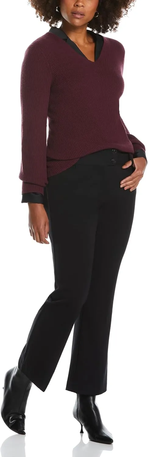 Rafaella Women's 27” Petite Curvy Fit Short Length Boot Cut Pants, Slimming Panel, Stretch Gabardine, Functional Pockets