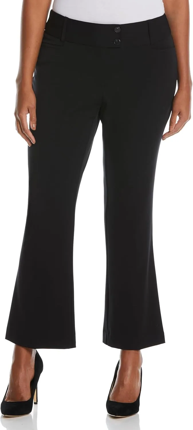 Rafaella Women's 27” Petite Curvy Fit Short Length Boot Cut Pants, Slimming Panel, Stretch Gabardine, Functional Pockets