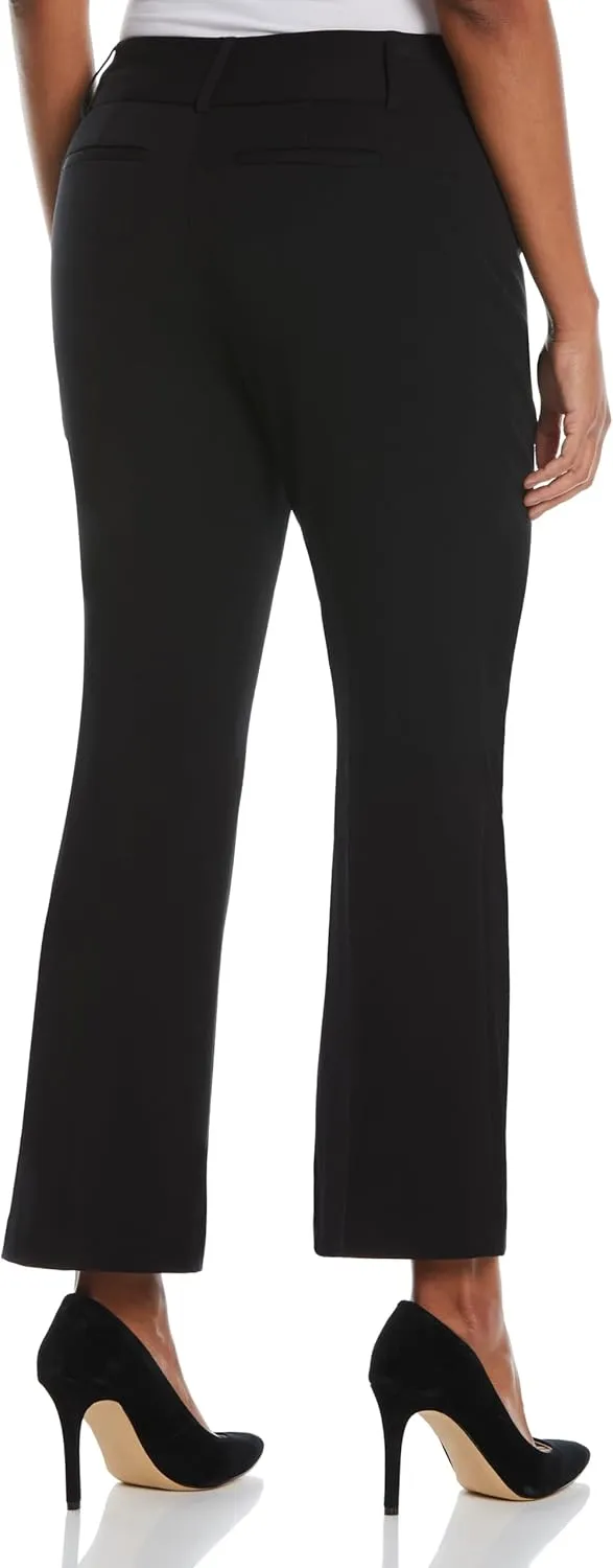 Rafaella Women's 27” Petite Curvy Fit Short Length Boot Cut Pants, Slimming Panel, Stretch Gabardine, Functional Pockets