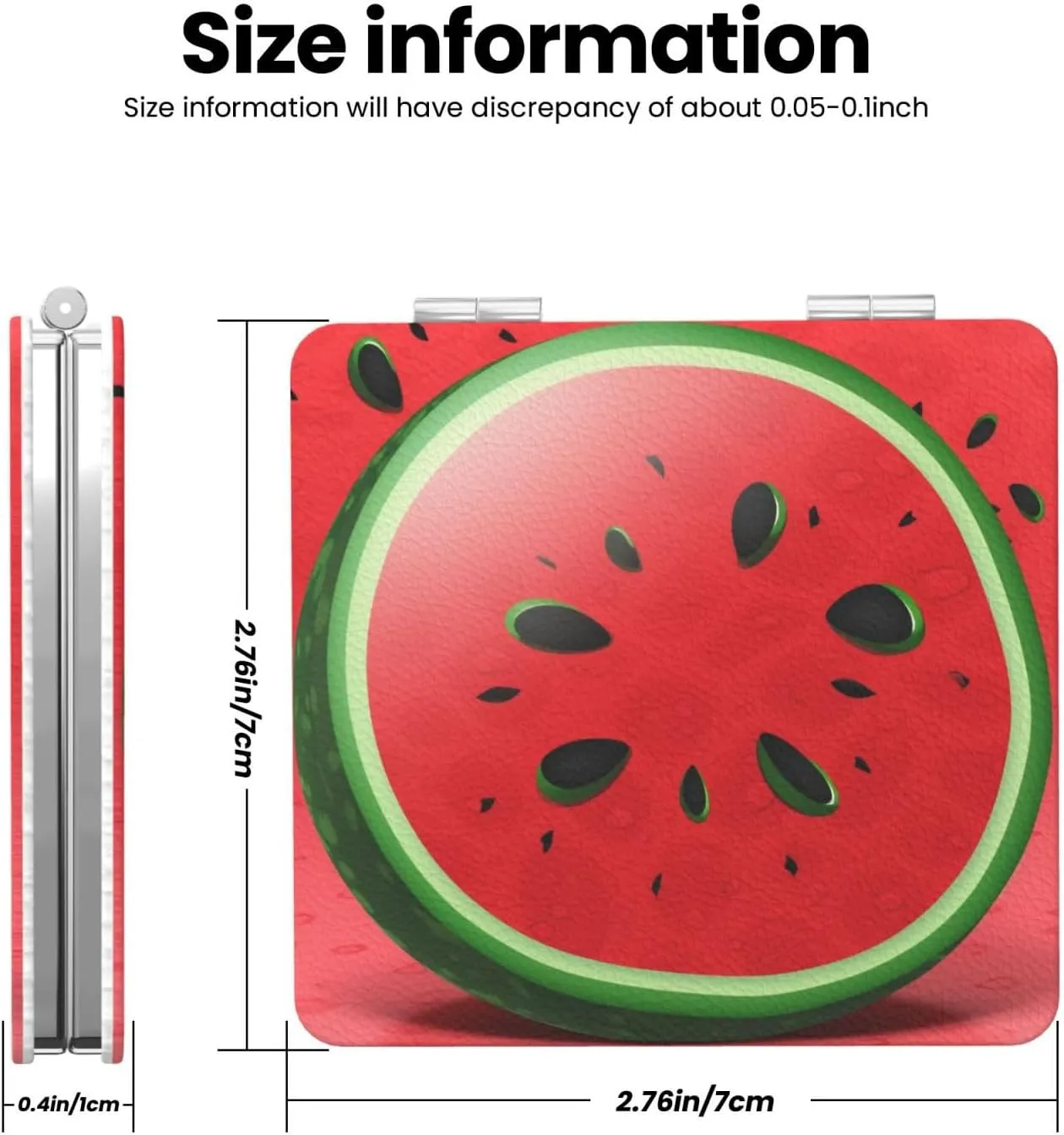 Red Watermelon Printed Square Pocket Makeup Mirror with 1X/2X Magnification, Portable Mini Travel Makeup Mirror for Travel Daily Work Beauty