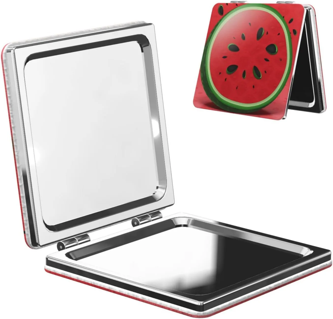Red Watermelon Printed Square Pocket Makeup Mirror with 1X/2X Magnification, Portable Mini Travel Makeup Mirror for Travel Daily Work Beauty