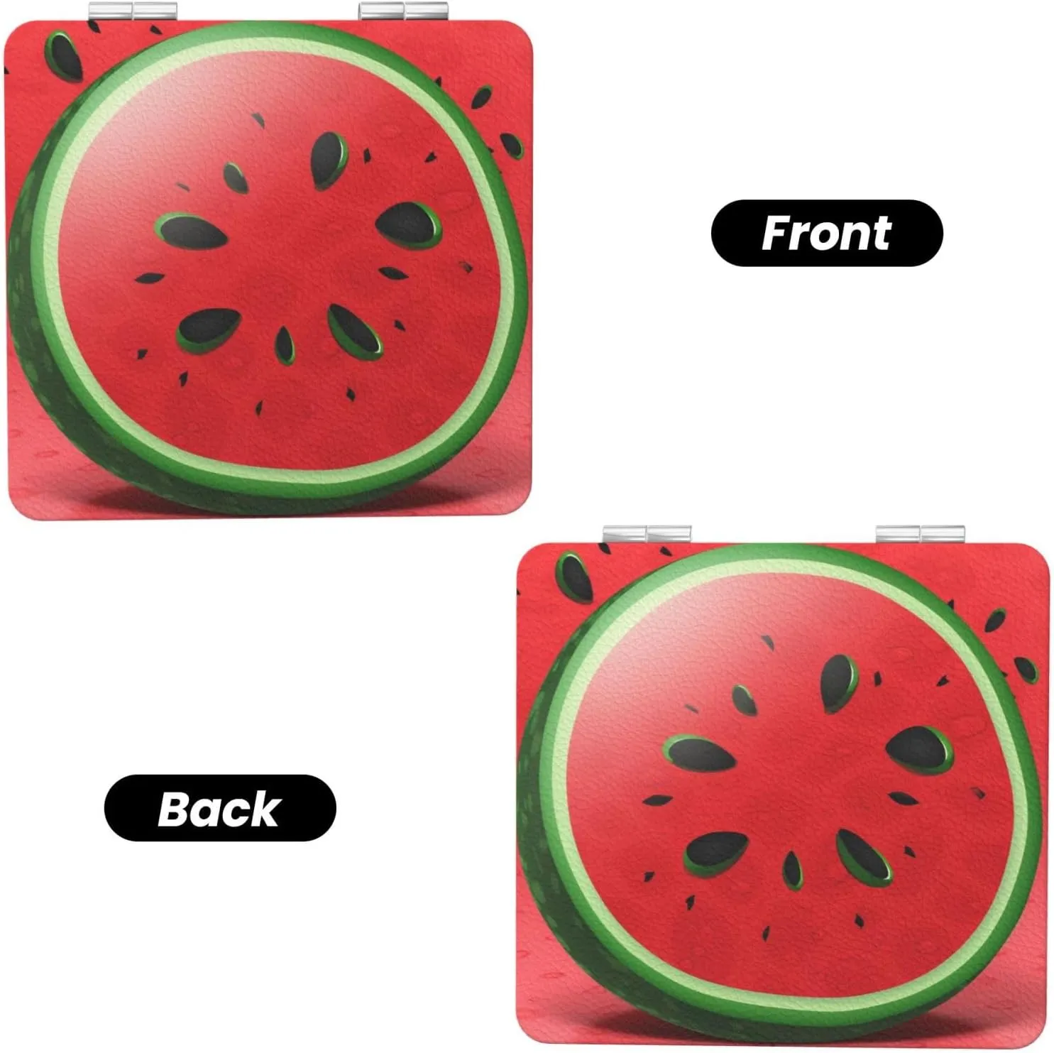 Red Watermelon Printed Square Pocket Makeup Mirror with 1X/2X Magnification, Portable Mini Travel Makeup Mirror for Travel Daily Work Beauty