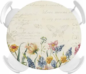 Round Fitted Tablecloth Vintage Farmhouse Flowers Waterproof Table Cover for Indoor Outdoor Holiday Party American Pastoral Floral Letter Elastic Edged Tablecloths Fit Up 45"-54" Tables