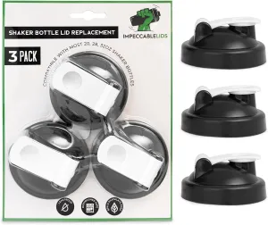 Shaker Bottle Replacement Lid Cap Top - Upgraded 2025 Version - Leak Proof & Compatible with One Brand Only (Initials of Brand are ‘BB’) - Flat & Round Base Bottles (3 Pack)