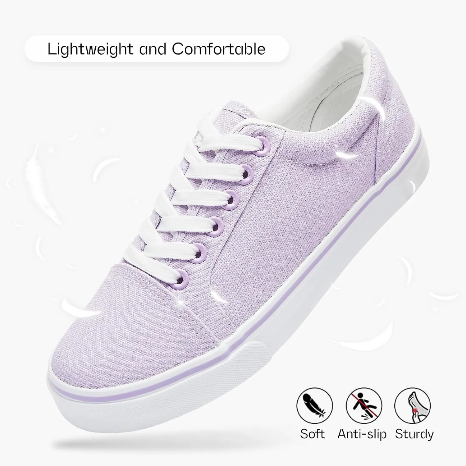 Shupua Women's Canvas Sneakers - White, Casual, Classic, Spring/Summer, Solid, Flat Heel, Athletic Shoes, Skateboarding, Lace-Up, Bow, Rubber Sole, Not Water Resistant, Adult Women's Size
