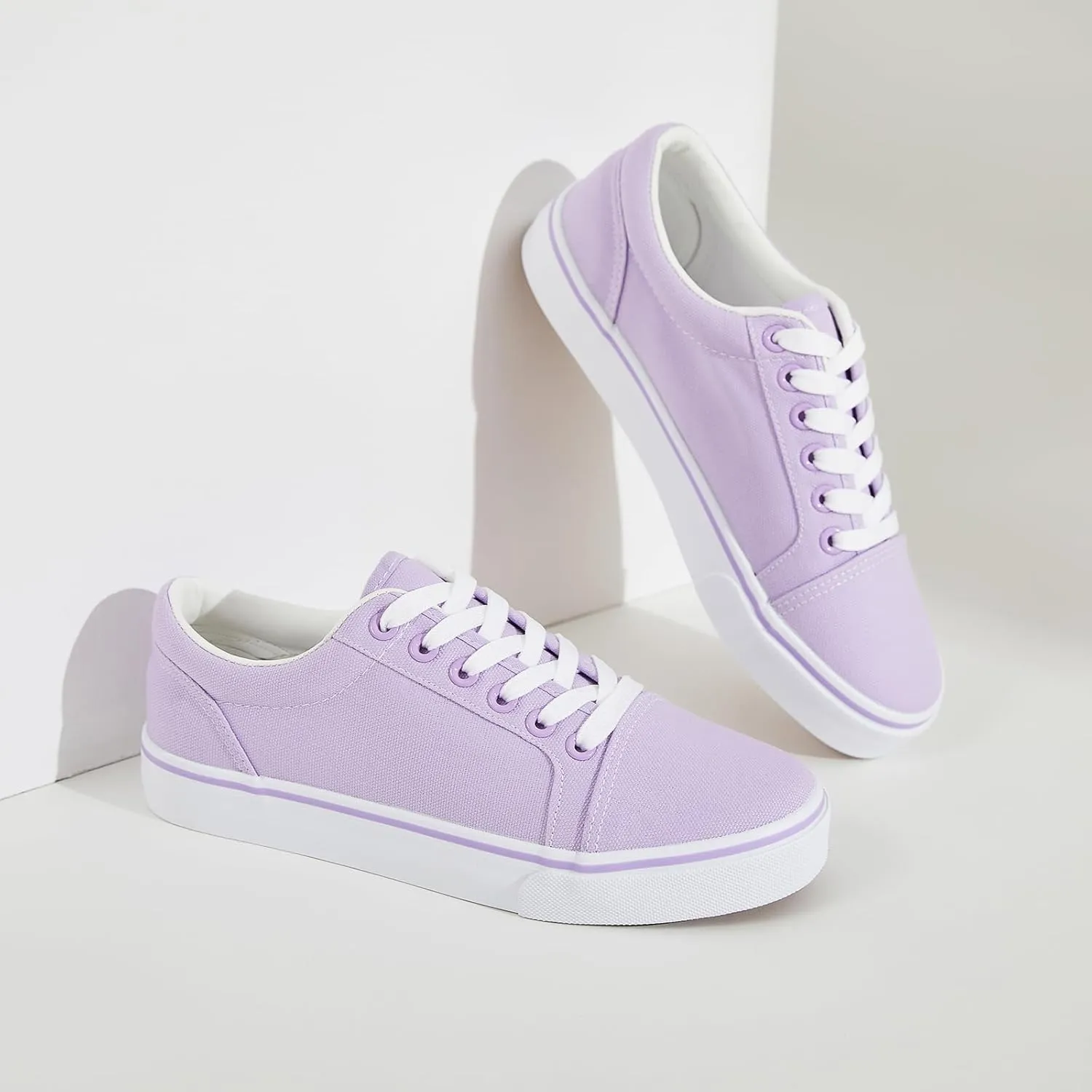 Shupua Women's Canvas Sneakers - White, Casual, Classic, Spring/Summer, Solid, Flat Heel, Athletic Shoes, Skateboarding, Lace-Up, Bow, Rubber Sole, Not Water Resistant, Adult Women's Size