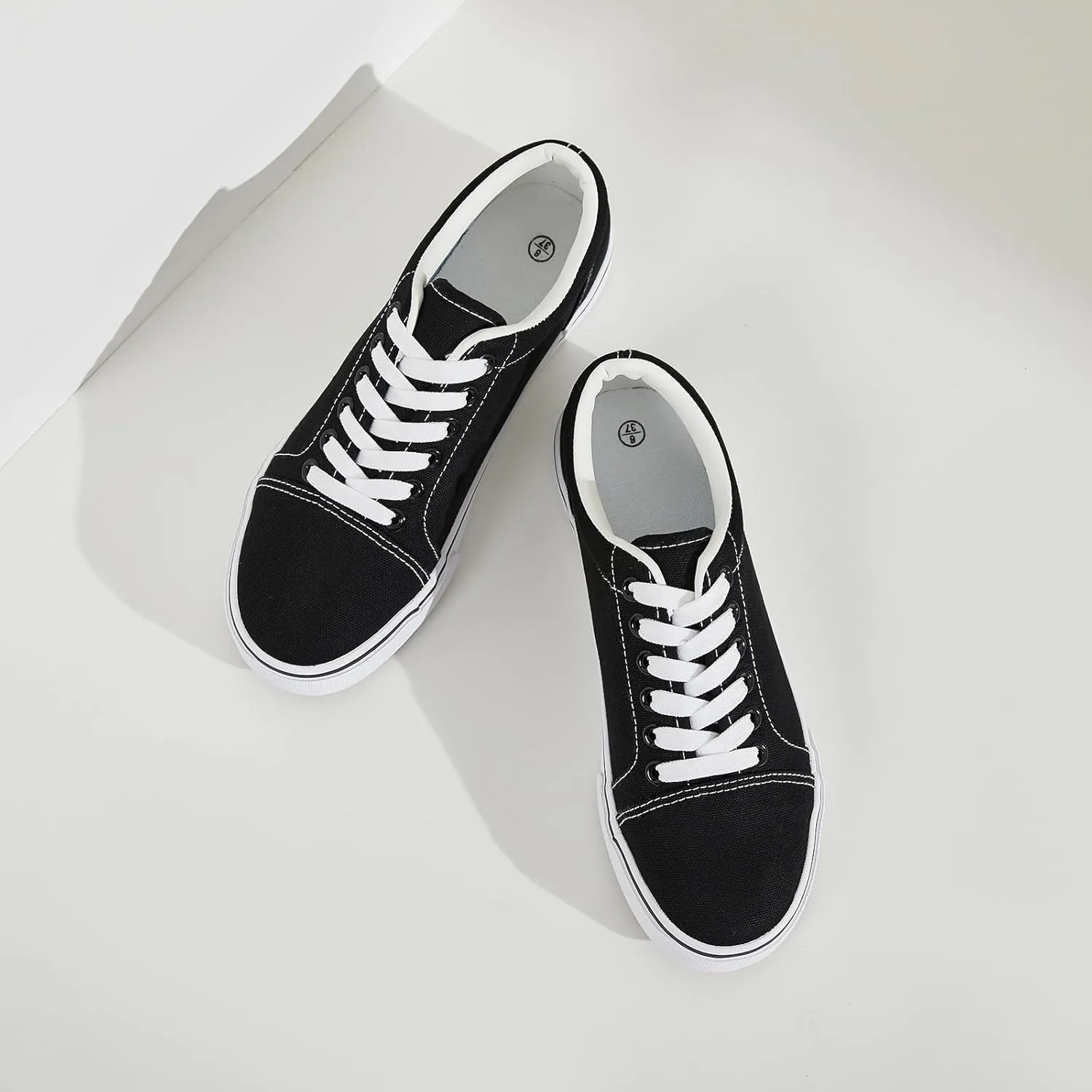 Shupua Women's Canvas Sneakers - White, Casual, Classic, Spring/Summer, Solid, Flat Heel, Athletic Shoes, Skateboarding, Lace-Up, Bow, Rubber Sole, Not Water Resistant, Adult Women's Size