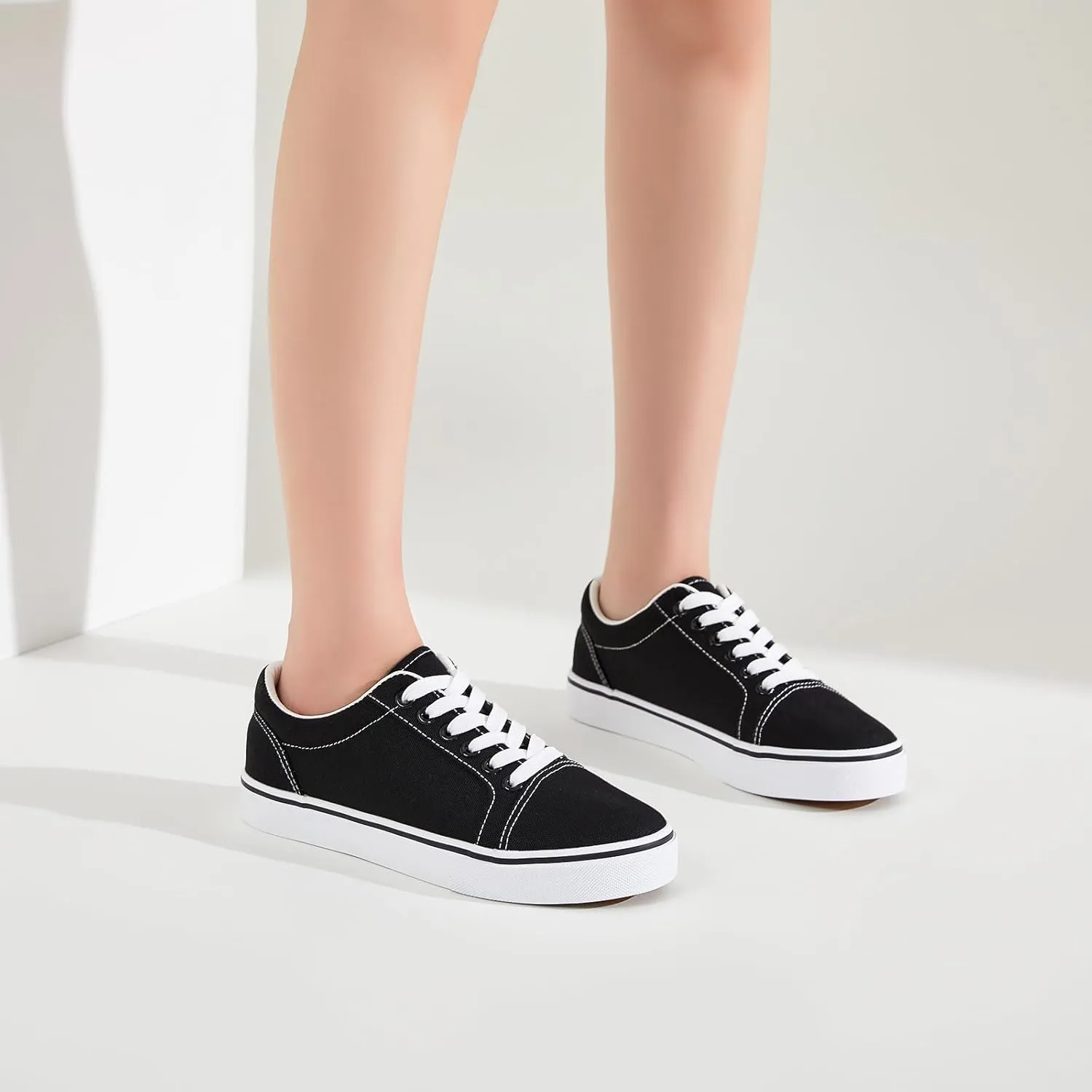 Shupua Women's Canvas Sneakers - White, Casual, Classic, Spring/Summer, Solid, Flat Heel, Athletic Shoes, Skateboarding, Lace-Up, Bow, Rubber Sole, Not Water Resistant, Adult Women's Size