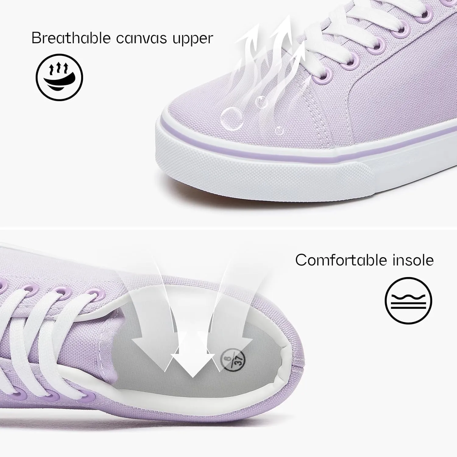 Shupua Women's Canvas Sneakers - White, Casual, Classic, Spring/Summer, Solid, Flat Heel, Athletic Shoes, Skateboarding, Lace-Up, Bow, Rubber Sole, Not Water Resistant, Adult Women's Size