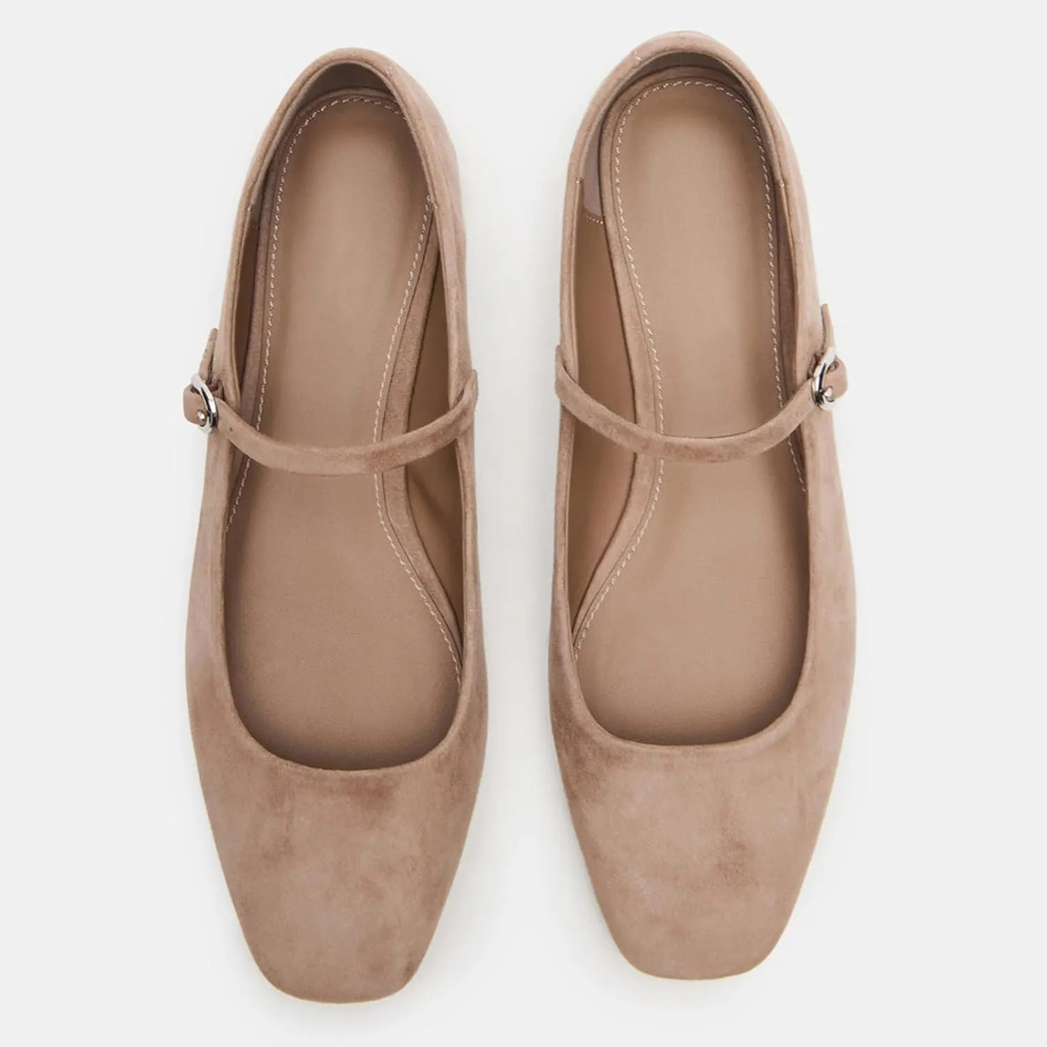 Suede Leather Ballet Flats Shoes for Women Cute Square Toe Slip On Mary Jane Flats Comfy Ballerina Flat Shoes Causal Daily Shoes with Strap