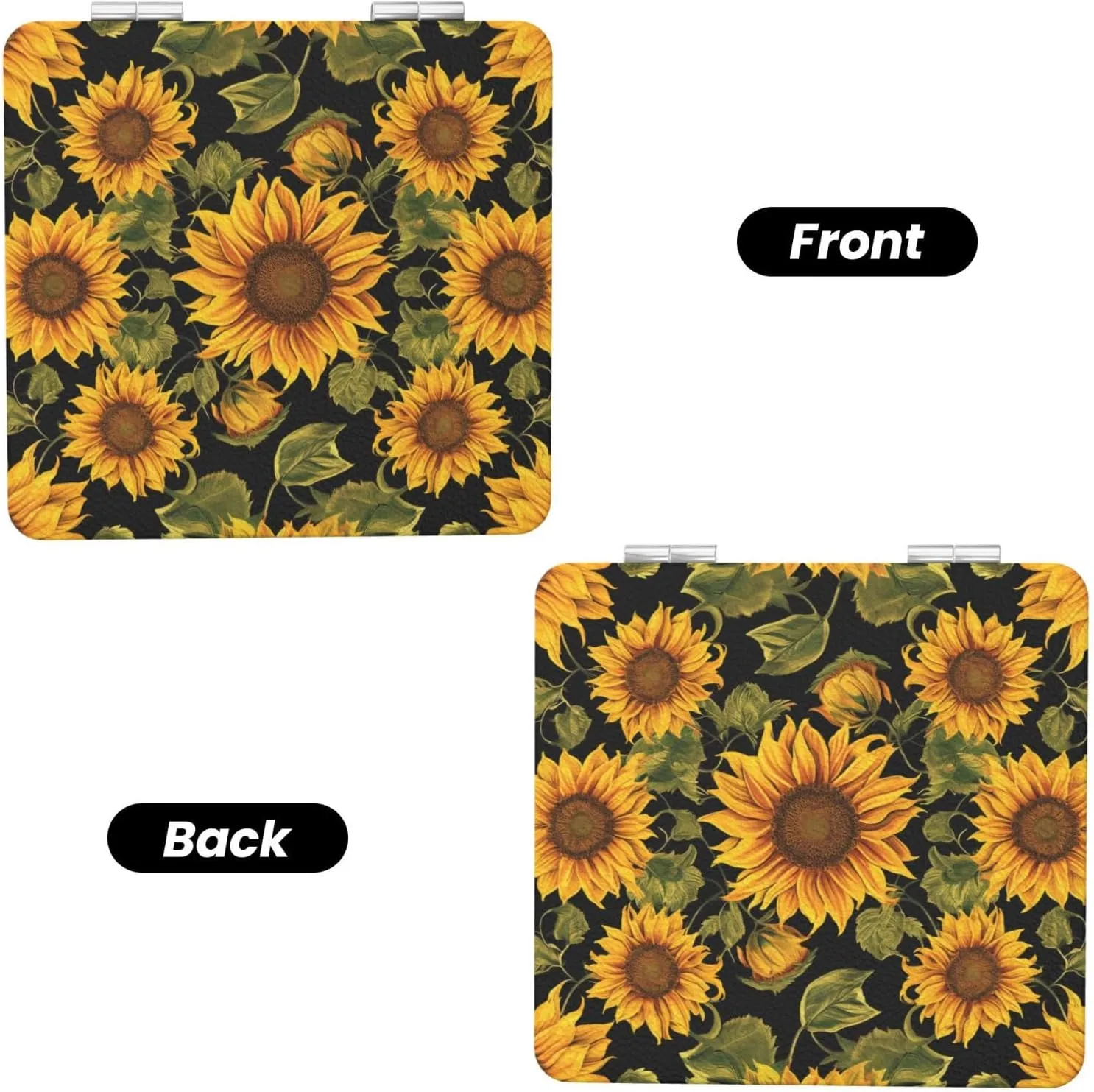 Sunflower Pattern Printed Square Pocket Makeup Mirror with 1X/2X Magnification, Portable Mini Travel Makeup Mirror for Travel Daily Work Beauty