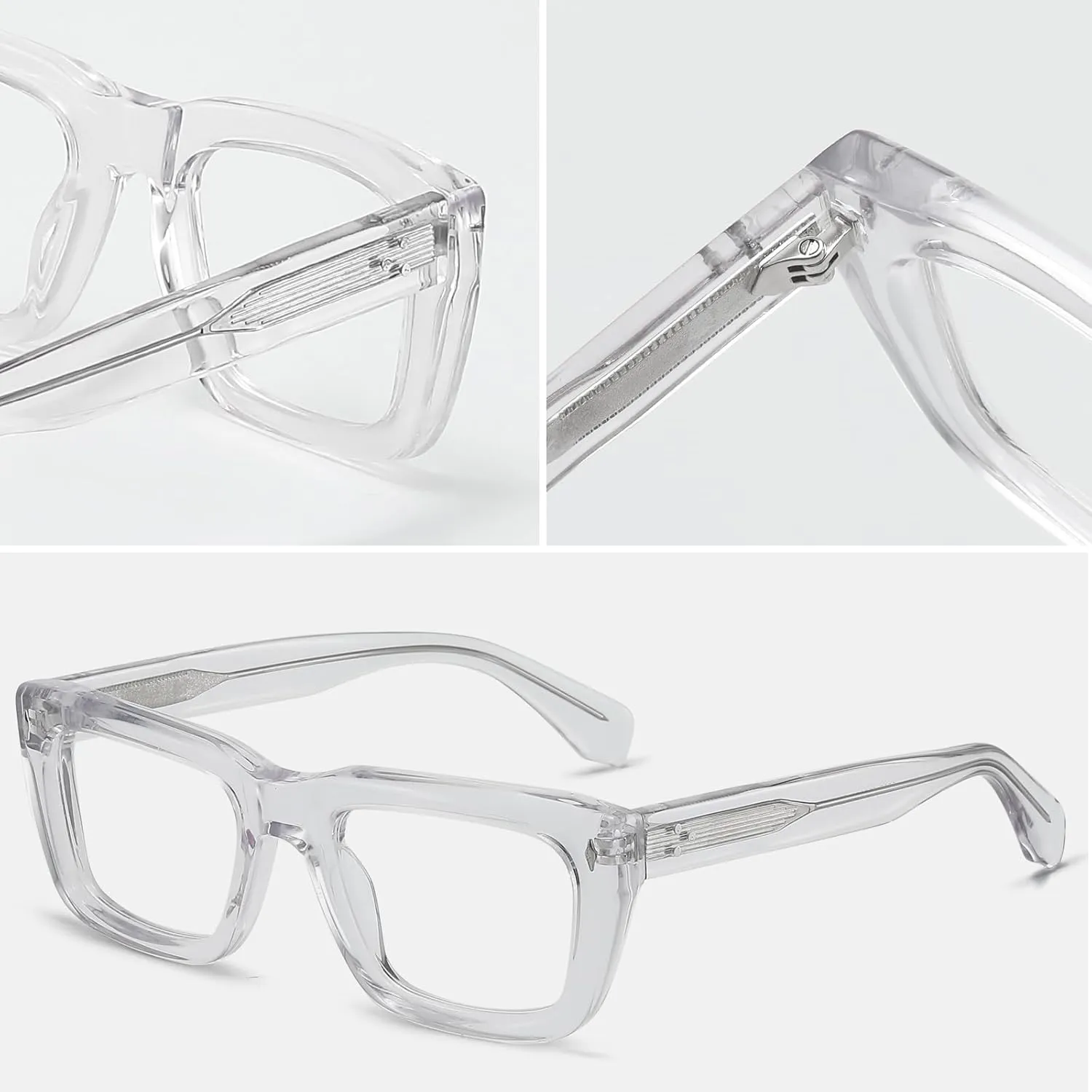 Sutton Retro Rectangle Acetate Thick Glasses Frame Prescription Optical Eyewear for Women Men 53-21-148mm