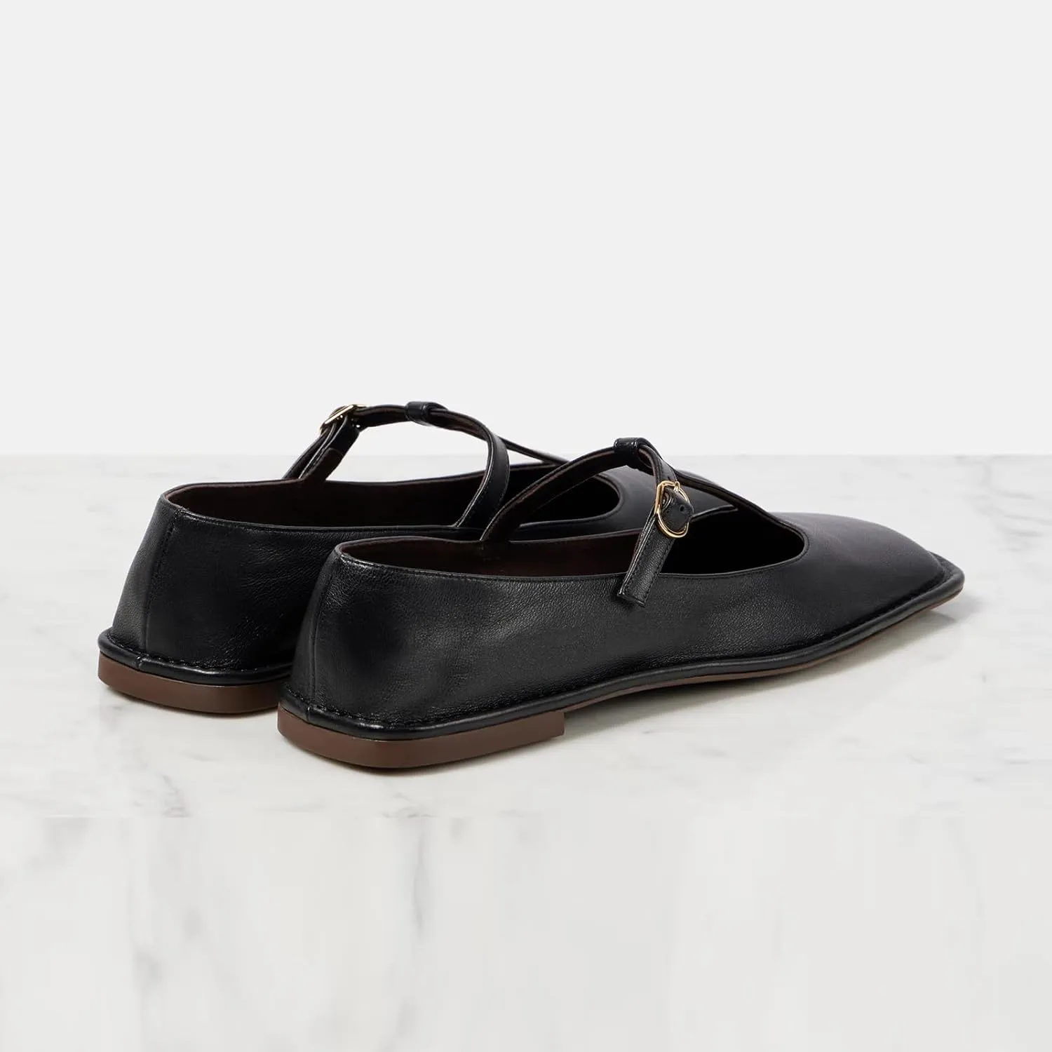 T-Strap Flats for Women Closed Square Toe Mary Jane Ballet Flat Comfortable Dress Shoes