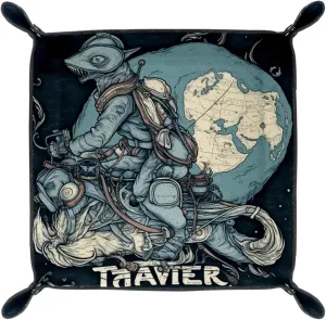 Traveling Alien Fish Microfiber Leather Dice Trays Folding for RPG DND Table Games, Leather Dice Holder Storage Box Portable Folding Rolling Dice Tray, 20.5x20.5cm