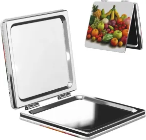 Variety Fresh Vegetables Fruits Printed Square Pocket Makeup Mirror with 1X/2X Magnification, Portable Mini Travel Makeup Mirror for Travel Daily Work Beauty