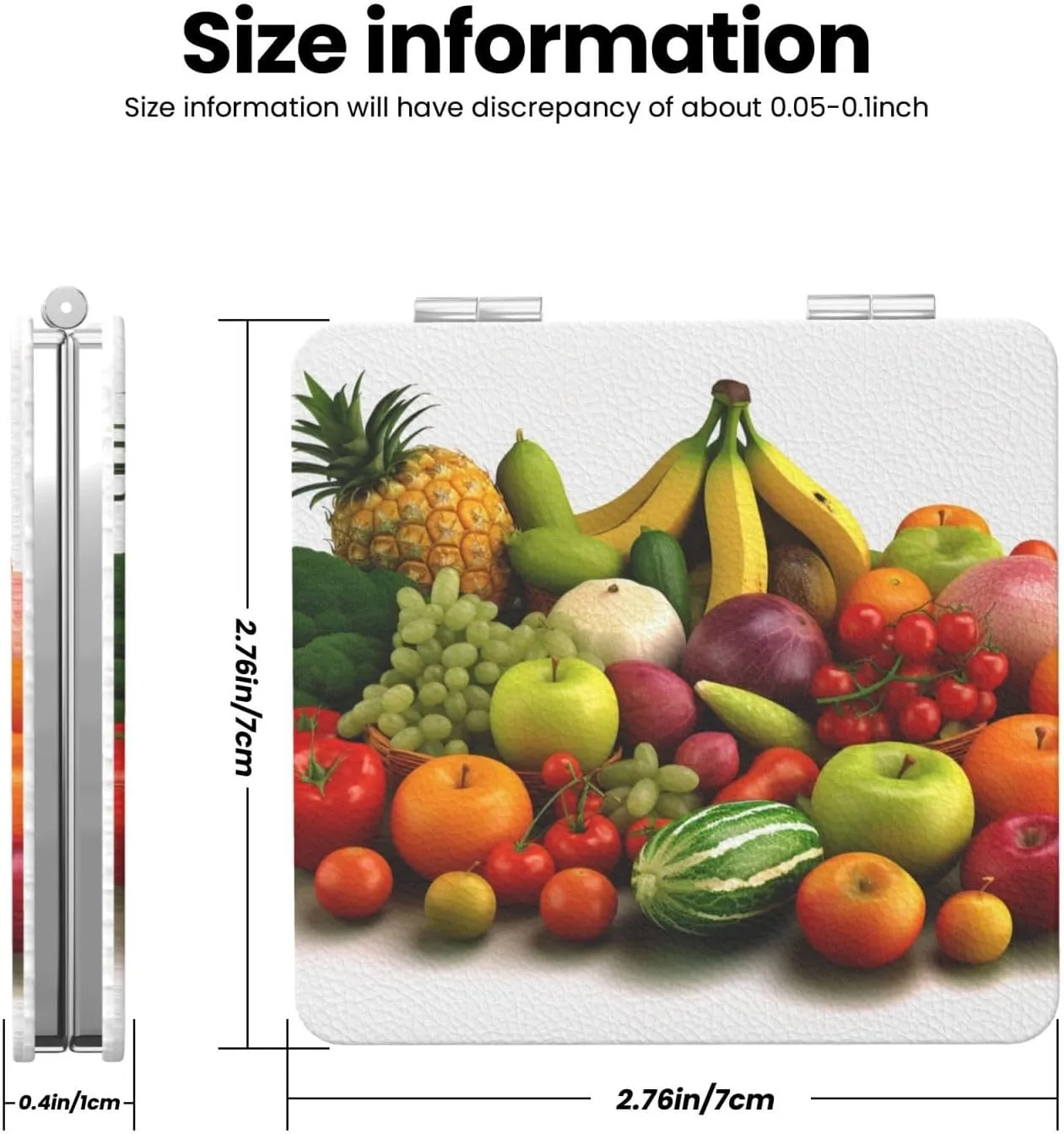 Variety Fresh Vegetables Fruits Printed Square Pocket Makeup Mirror with 1X/2X Magnification, Portable Mini Travel Makeup Mirror for Travel Daily Work Beauty