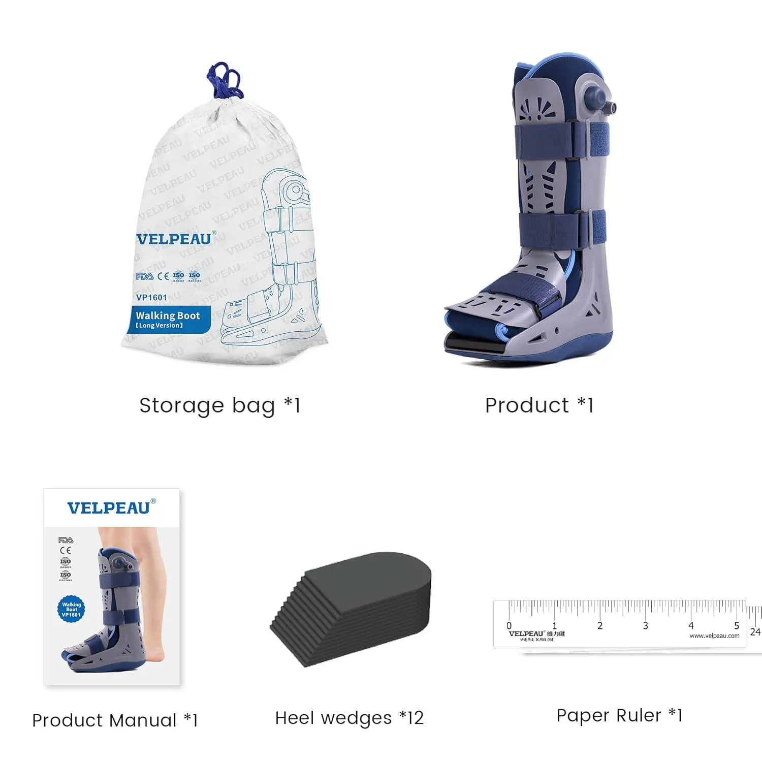 Velpeau Walking Boot for Broken Foot, Dual Independent Inflatable Airbags and Anti-slip Sole Design, Air Cam Walker Fracture Boot for Women and Men, Fits Left and Right Foot (Unisex, Tall Version, S)