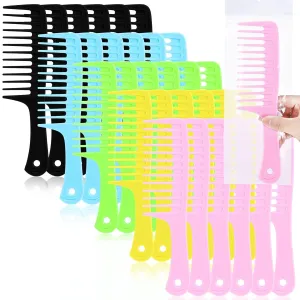 Vesici 100 Pieces Colorful Pocket Comb Bulk Detangling Wide Tooth Flat Hair Comb with Round Handle for Women Men Barber Blending Curly Long Wet Hair Cutting, 5 Colors