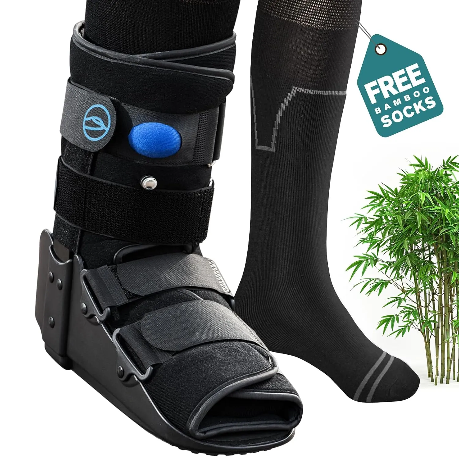Walking Boot for Broken Foot, Medical Cast Air Cam Walker for Ankle or Foot Sprained Injuries Fracture Boot   Bamboo Viscose Sock Liners (Black, Small)