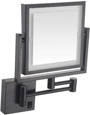 Wall Mounted Makeup Mirror with LED Lights, 8-Inch Two-Sided Swivel Wall Mount Mirror with 3X Magnification, 8.7-Inch Extension, 360 Degree Swivel, Square (Color : Matte Black, Size : Hardwired)
