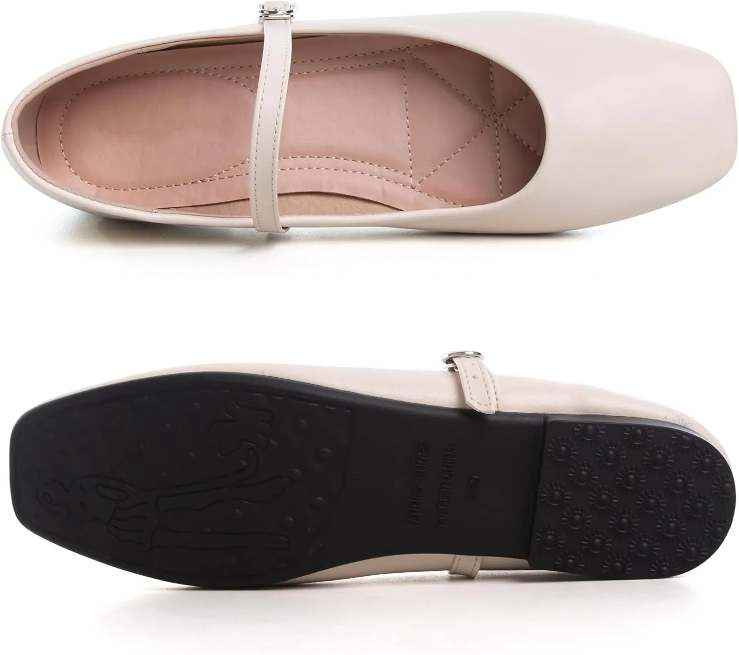 WENJIAZHIZHI Women's Ballet Flats Square Toe Comfortable Mary Jane Shoes Dressy Casual Slip-On Ballerina Working Flats Shoes
