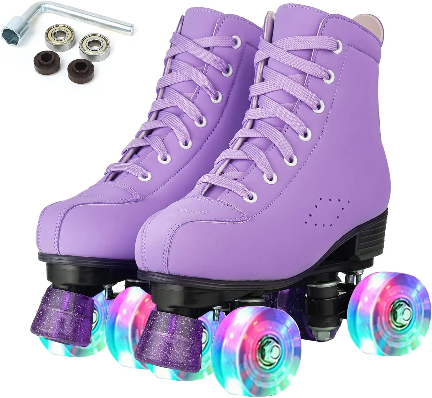 Women Roller Skates High-Top Double-Row PU Leather Roller Skates for Women Girls with Light up Wheels Outdoor